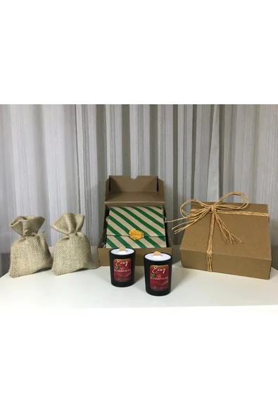Hediyelik Mum Çilek Aromalı Ahşap Fitilli Hediye Kutulu El Yapımı Dekoratif Doğal 2 Adet Mumluk - 4