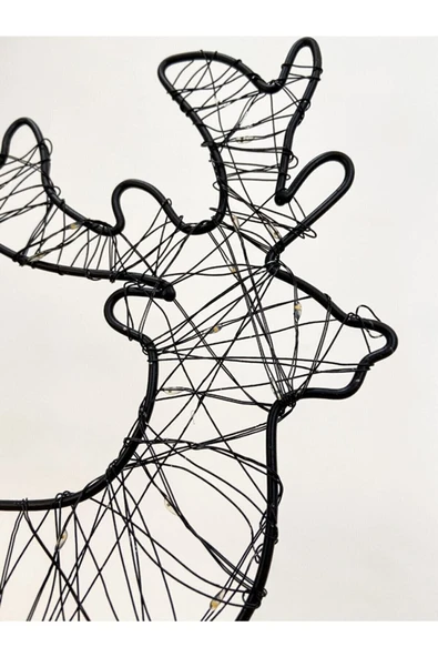 Ahşap Standlı Işıklı Metal Çerçeveli Fairy Led Örme Geyik Şekilli Aydınlatma Hediyelik Gece Lambası - 5