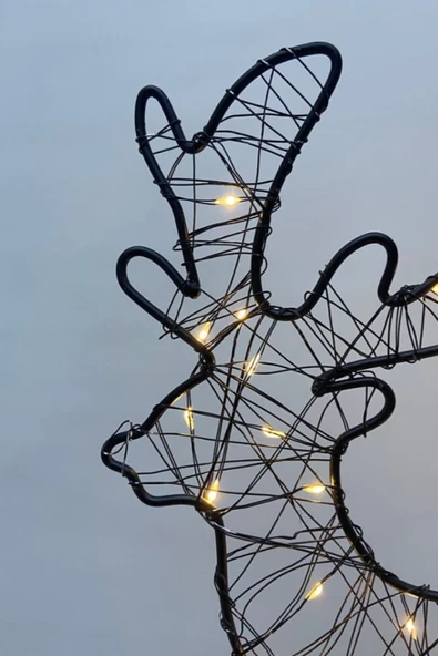 Ahşap Standlı Işıklı Metal Çerçeveli Fairy Led Örme Geyik Şekilli Aydınlatma Hediyelik Gece Lambası - 4