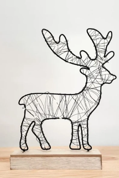 Ahşap Standlı Işıklı Metal Çerçeveli Fairy Led Örme Geyik Şekilli Aydınlatma Hediyelik Gece Lambası - 2