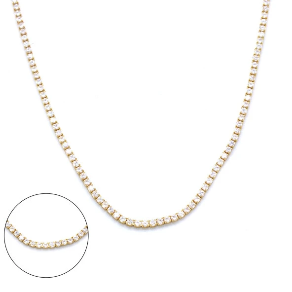 FerizZ Altın Kaplama Su Yolu Zirkon Taşlı Zincir Kolye 60 cm ZN-166 ürün görseli