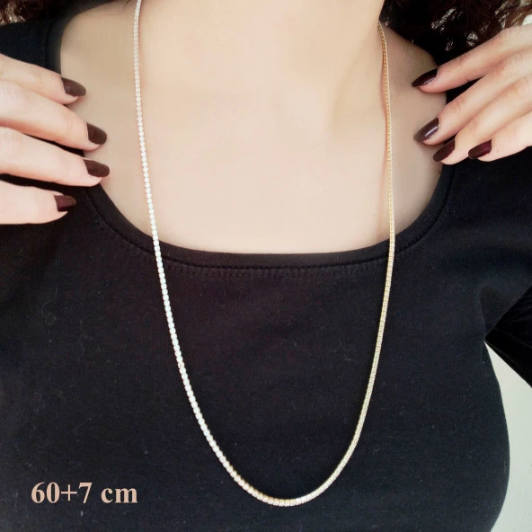 FerizZ Altın Kaplama Su Yolu Zirkon Taşlı Zincir Kolye 60 cm ZN-166 - Resim 2