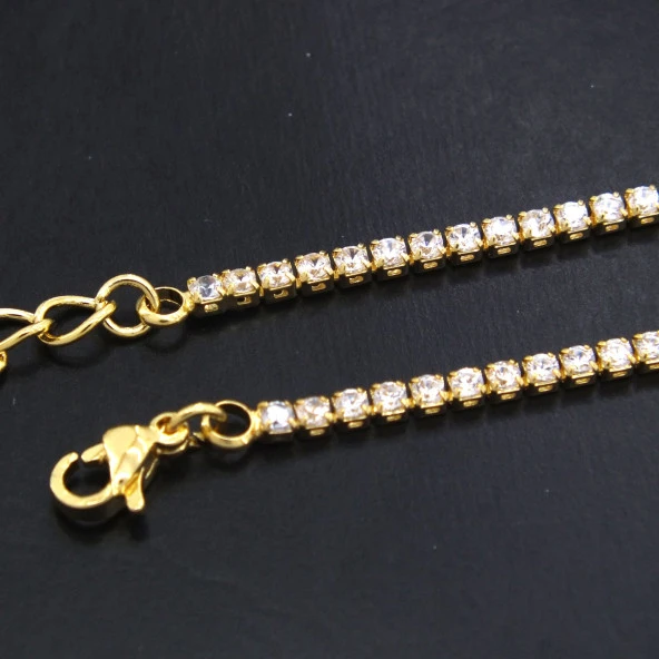 FerizZ Altın Kaplama Su Yolu Zirkon Taşlı Zincir Kolye 60 cm ZN-166 - Resim 5