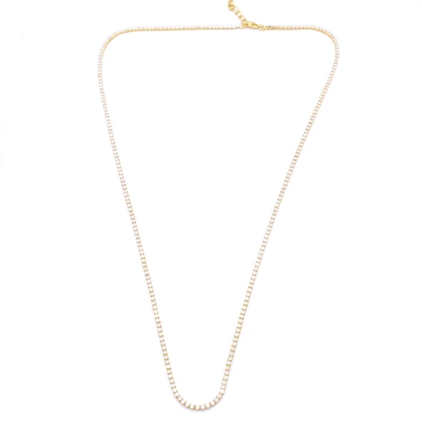 FerizZ Altın Kaplama Su Yolu Zirkon Taşlı Zincir Kolye 60 cm ZN-166 - Resim 6