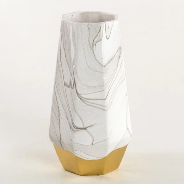 Euro Flora Mermer Desenli Seramik Vazo 13X13X23,5 cm - 2