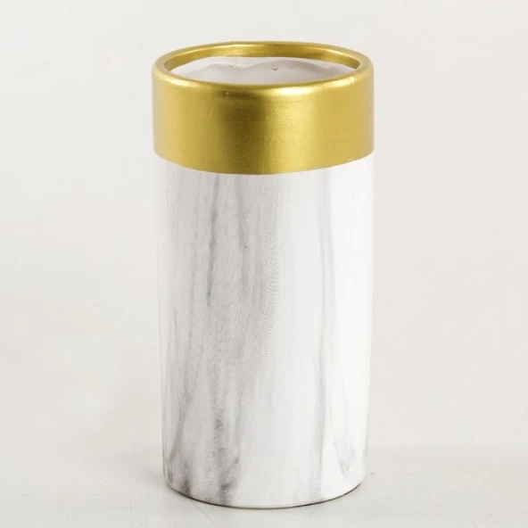 Euro Flora Gold/mermer Desenli Seramik Vazo 8,5X20 cm - 2