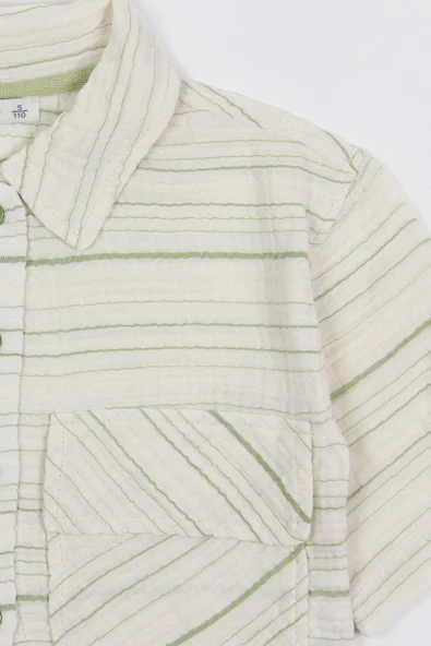 Kız Çocuk Kısa Boy Cizgili Gömlek - 4