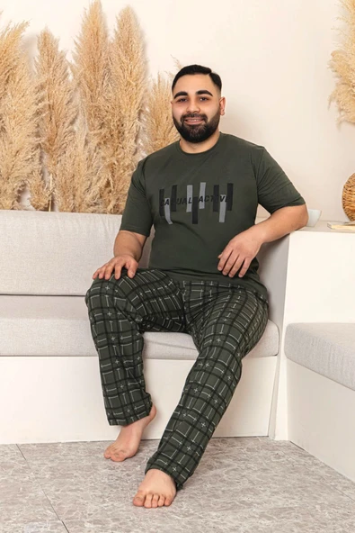 Nisanca Yazlık Büyük Beden Erkek Pamuk Pijama Takımı- Kısa Kollu Erkek Pijaması - 11