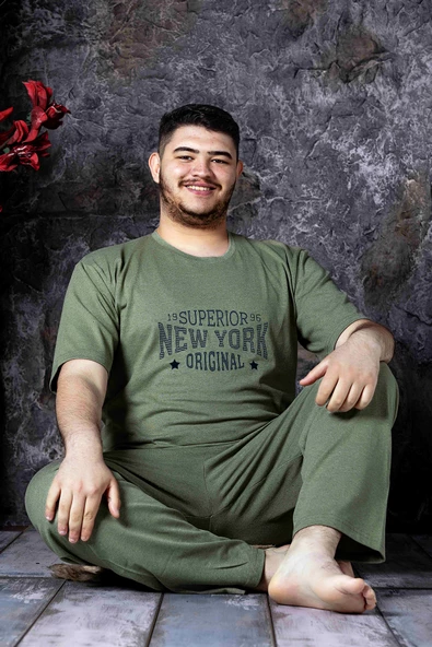 Nisanca Yazlık Büyük Beden Erkek Pamuk Pijama Takımı- Kısa Kollu Erkek Pijaması - 5