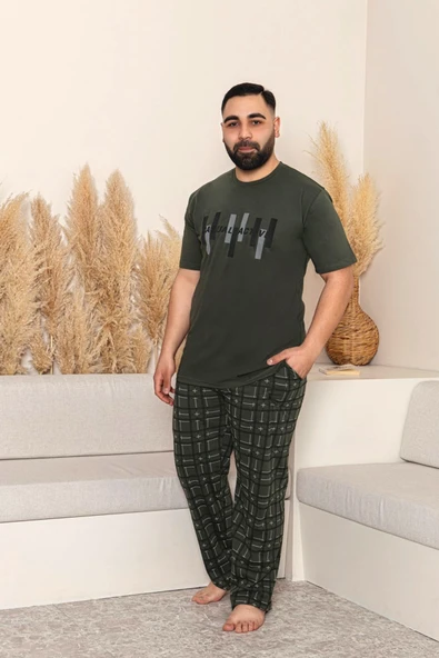 Nisanca Yazlık Büyük Beden Erkek Pamuk Pijama Takımı- Kısa Kollu Erkek Pijaması - 10