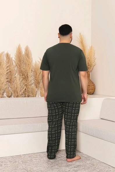 Nisanca Yazlık Büyük Beden Erkek Pamuk Pijama Takımı- Kısa Kollu Erkek Pijaması - 12