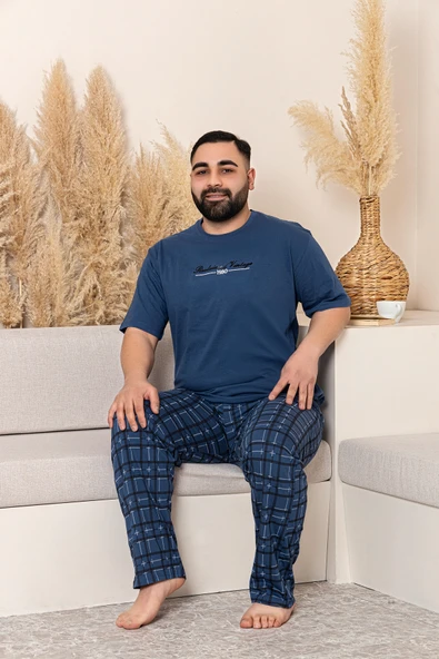 Nisanca Yazlık Büyük Beden Erkek Pamuk Pijama Takımı- Kısa Kollu Erkek Pijaması - 9