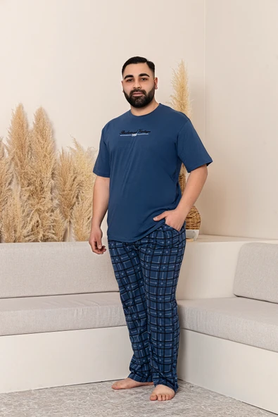 Nisanca Yazlık Büyük Beden Erkek Pamuk Pijama Takımı- Kısa Kollu Erkek Pijaması - 7