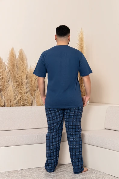 Nisanca Yazlık Büyük Beden Erkek Pamuk Pijama Takımı- Kısa Kollu Erkek Pijaması - 8