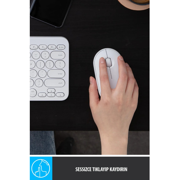 logitech M350 Pebble Sessiz Kablosuz Kompakt Mouse - Beyaz - 3