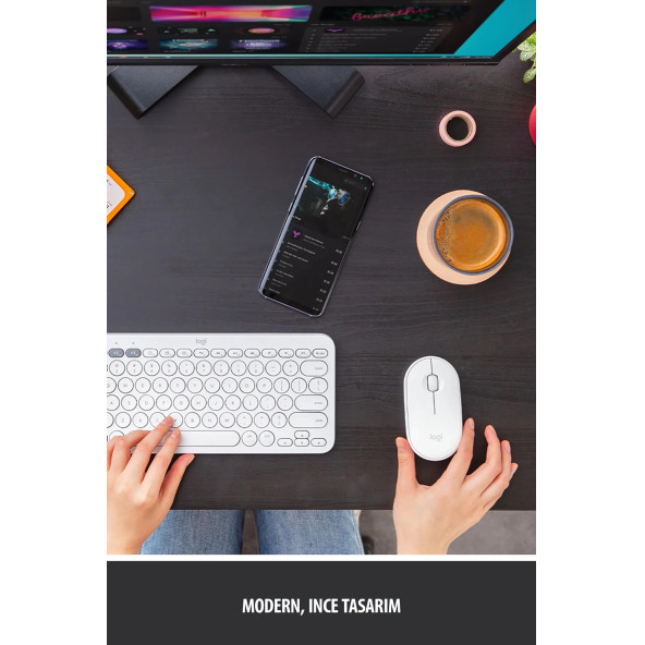 logitech M350 Pebble Sessiz Kablosuz Kompakt Mouse - Beyaz - 4