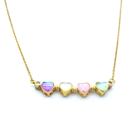 Altın Kaplama Renkli Taşlı Açılabilir Yonca Kolye KLY-568 - Resim 4