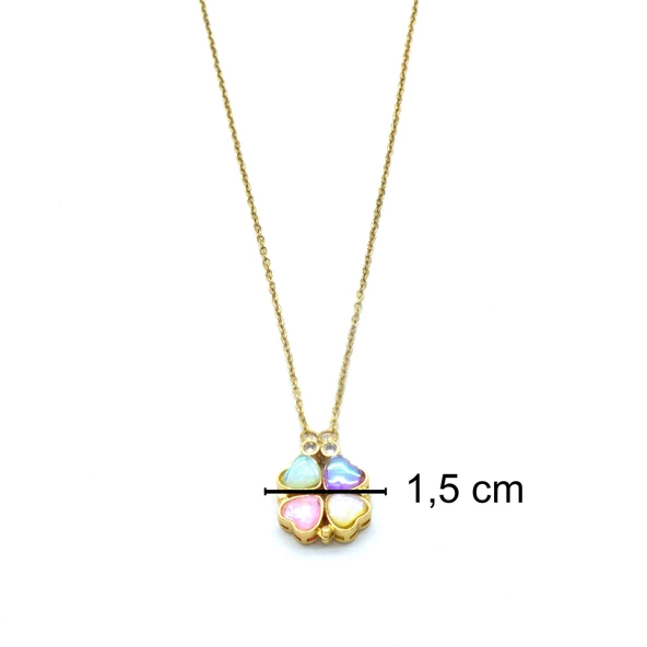 Altın Kaplama Renkli Taşlı Açılabilir Yonca Kolye KLY-568 - Resim 5