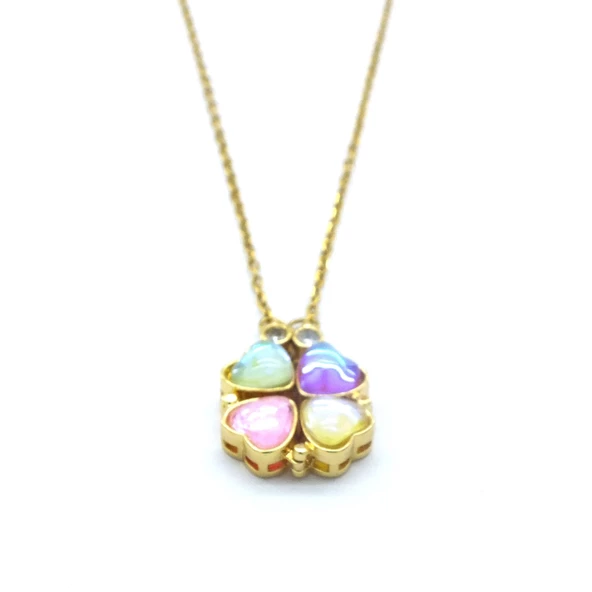 Altın Kaplama Renkli Taşlı Açılabilir Yonca Kolye KLY-568 ürün görseli