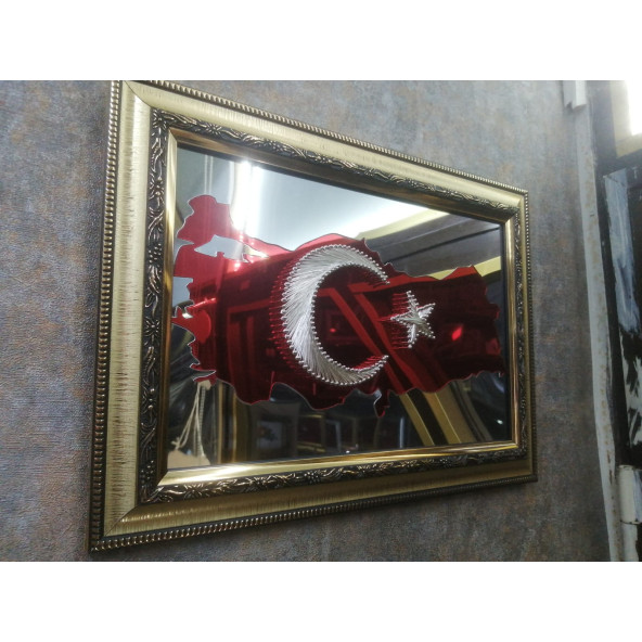 Filografi Türk bayrağı aynalı Türkiye haritalı 27x37 cm