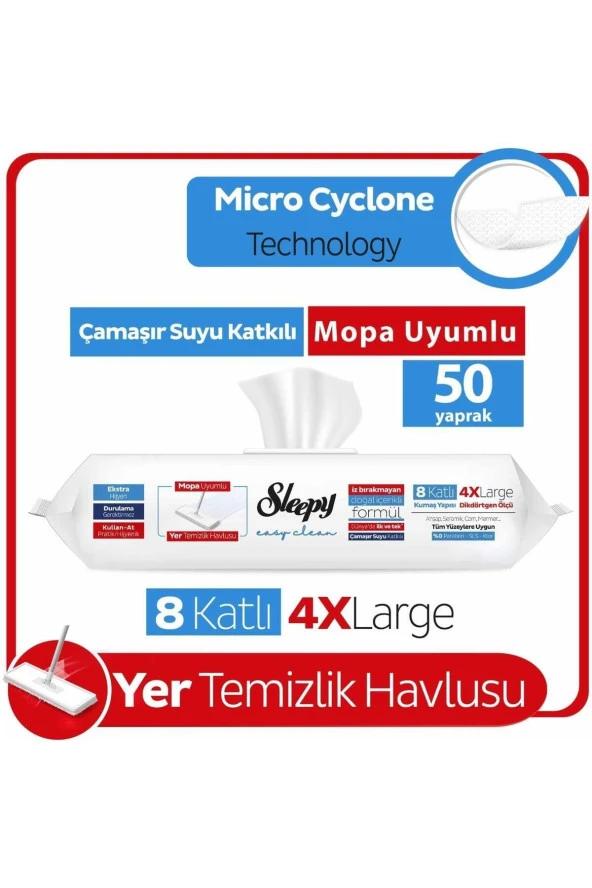 Sleepy Easy Clean Çamaşır Suyu Katkılı Mopa Uyumlu Yer Temizlik Havlusu 50 Yaprak