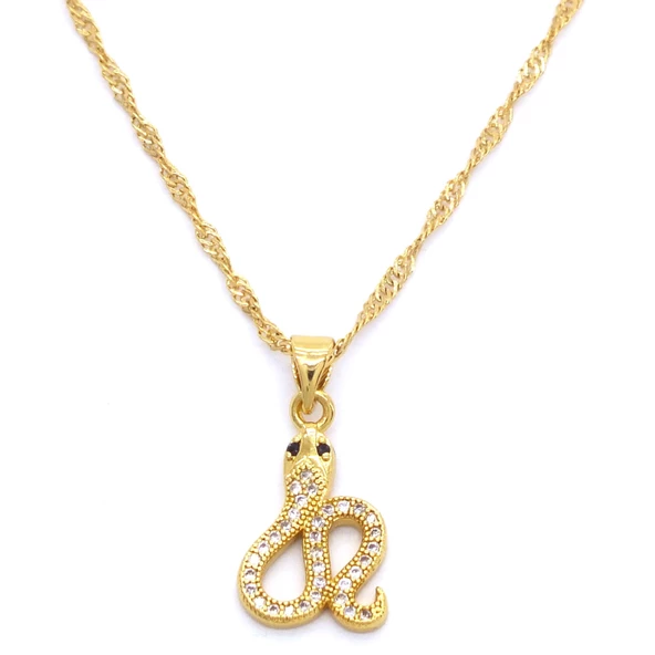 Çelik Kolye, Yılan Kolye Altın Kaplama, Zirkon Taşlı Kolye KLY-317