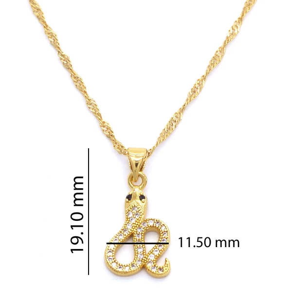 Çelik Kolye, Yılan Kolye Altın Kaplama, Zirkon Taşlı Kolye KLY-317 - 3