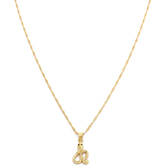 Çelik Kolye, Yılan Kolye Altın Kaplama, Zirkon Taşlı Kolye KLY-317 - 4