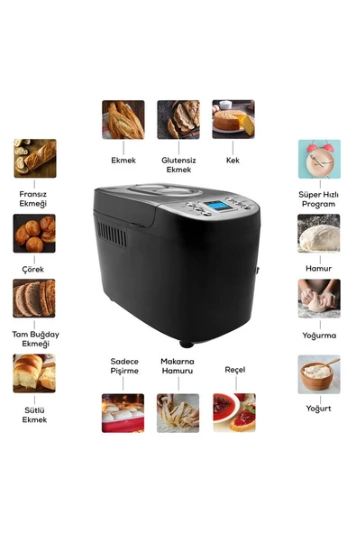 Bake XL Yoğurma, Reçel, Yoğurt, Ekmek Yapma Makinesi Inox, 1500 G, 45 Farklı Tarifli Kitapçık - 4