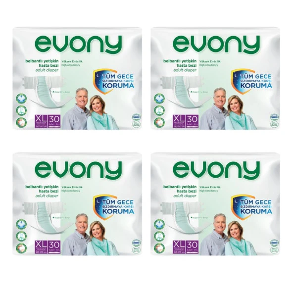 Evony Belbantlı Ekstra Büyük Boy (XL) 30'lu 4 Paket Hasta Bezi ürün görseli 1