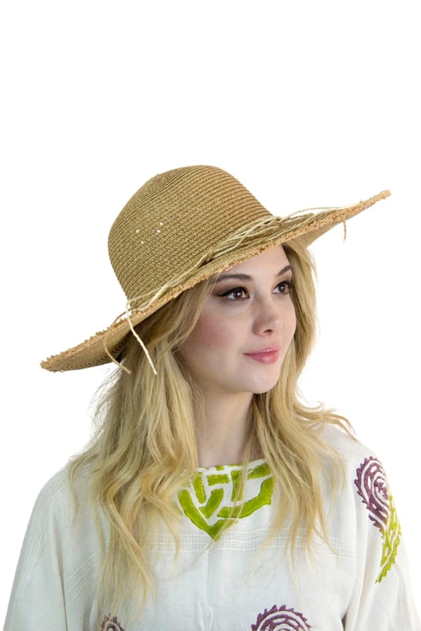 Kadın Geniş Kenarlı Hasır Şapka 1299 bej