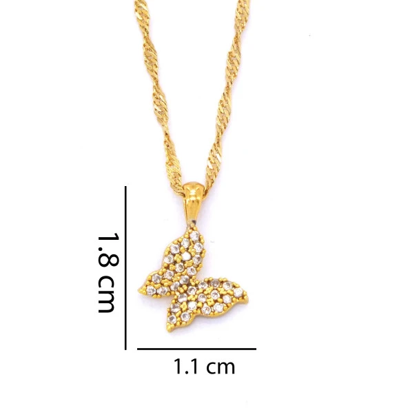 FerizZ Altın Kaplama Zincir Zirkon Taşlı Kelebek Kadın Kolye KLY-228 - 3