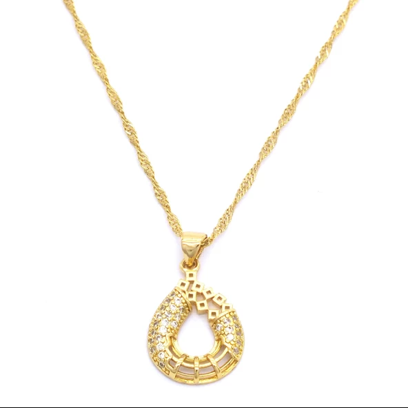 Çelik Kolye, Su Damla Kolye, Altın Kaplama Kadın Kolye KLY-316 ürün görseli