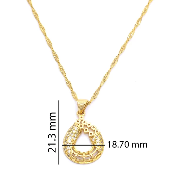 Çelik Kolye, Su Damla Kolye, Altın Kaplama Kadın Kolye KLY-316 - Resim 4