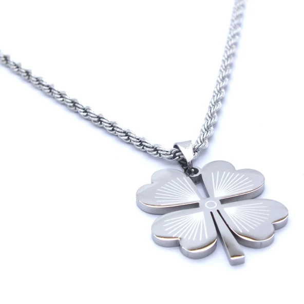 316L Çelik Büyük Yonca Kadın Kolye KLY-459 - Resim 3