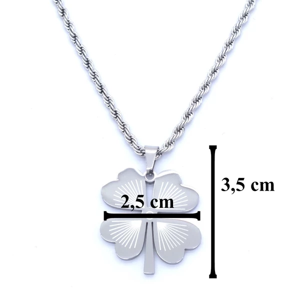 316L Çelik Büyük Yonca Kadın Kolye KLY-459 - Resim 5