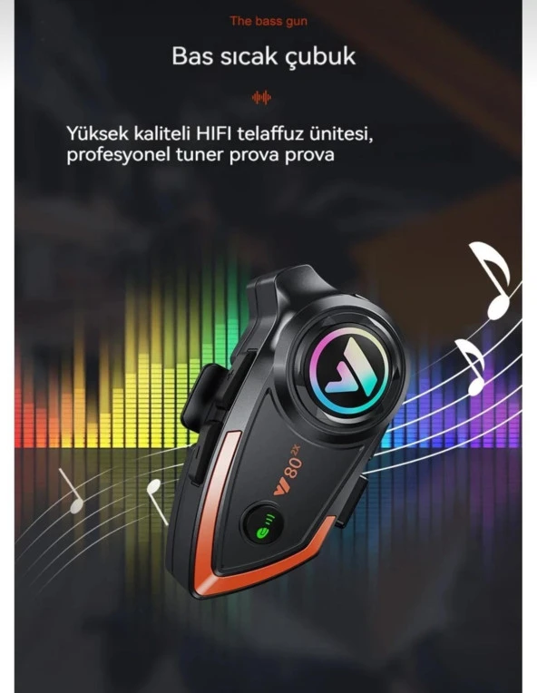Motosiklek Kask Kulaklık Bluetooth 5.0 Işıklı Motorsiklet Interkom - 3