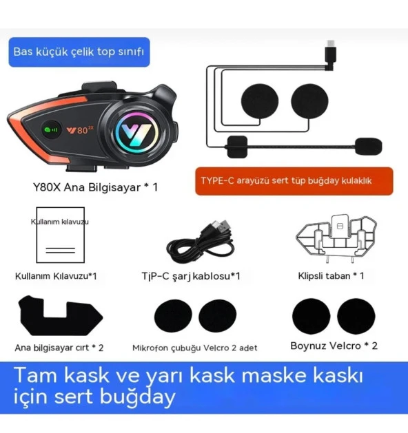 Motosiklek Kask Kulaklık Bluetooth 5.0 Işıklı Motorsiklet Interkom - 5