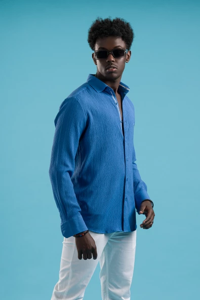 Paul Martin Regular Fit Garnili Yaka Gizli Düğmeli Yazlık Gofre Kumaş Gömlek - Resim 4