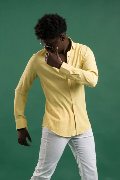 Paul Martin Regular Fit Garnili Yaka Gizli Düğmeli Yazlık Gofre Kumaş Gömlek - Resim 11