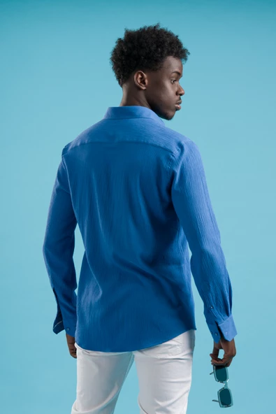 Paul Martin Regular Fit Garnili Yaka Gizli Düğmeli Yazlık Gofre Kumaş Gömlek - Resim 6