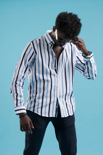 Dorss Çizgili Yaka Düğmeli Slimfit Pamuklu Gömlek - Resim 2