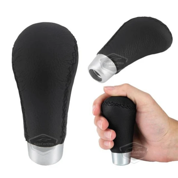 Üniversal Siyah Dikişli Deri Spor Görünümlü Vites Topuzu Aparatlı Manuel Vites Kolu - 2