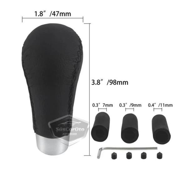 Üniversal Siyah Dikişli Deri Spor Görünümlü Vites Topuzu Aparatlı Manuel Vites Kolu - 3