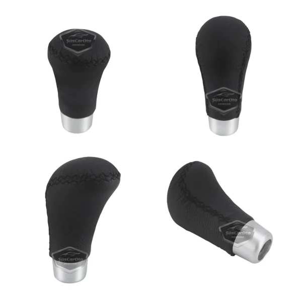 Üniversal Siyah Dikişli Deri Spor Görünümlü Vites Topuzu Aparatlı Manuel Vites Kolu - 4