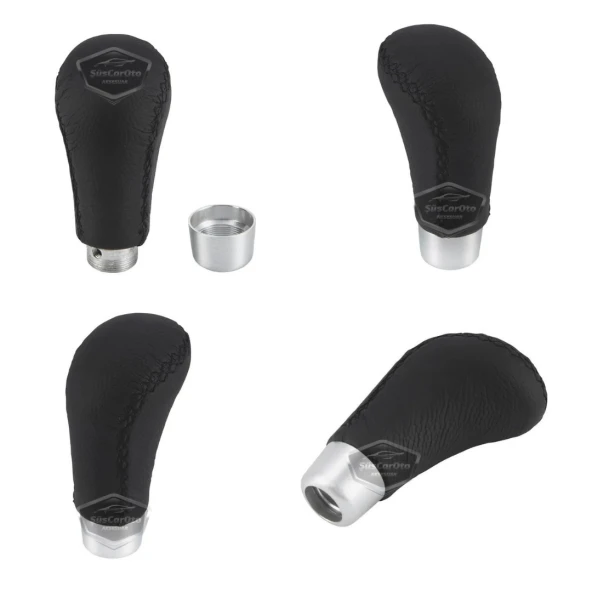 Üniversal Siyah Dikişli Deri Spor Görünümlü Vites Topuzu Aparatlı Manuel Vites Kolu - 6