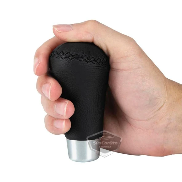 Üniversal Siyah Dikişli Deri Spor Görünümlü Vites Topuzu Aparatlı Manuel Vites Kolu - 8