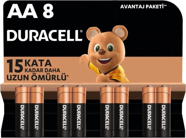 Duracell LR6/MN1500 Kalem Pil 1.5V ALKALİNE AA - 8 Adet