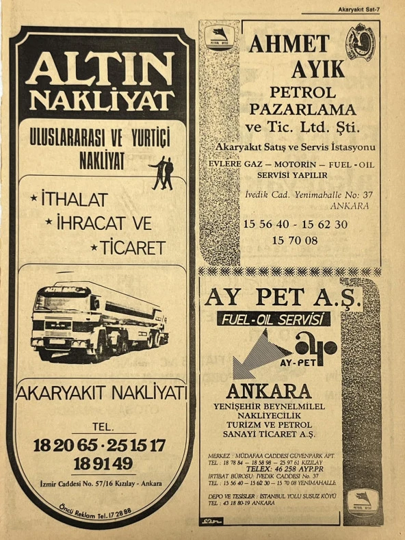 Ankara 1986 Meslek Reklam İlanı Efemera S7 ürün görseli