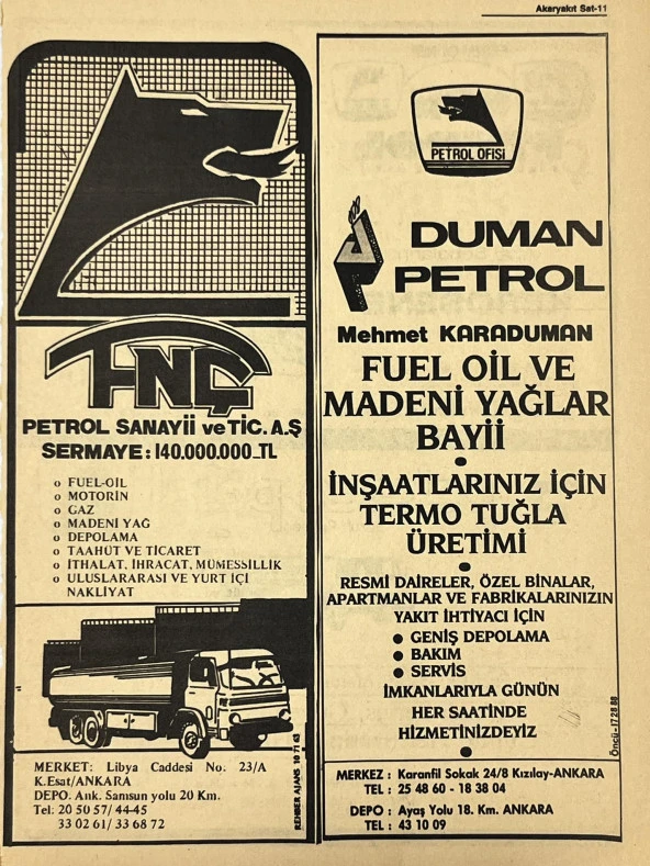 Ankara 1986 Meslek Reklam İlanı Efemera S11 ürün görseli 1